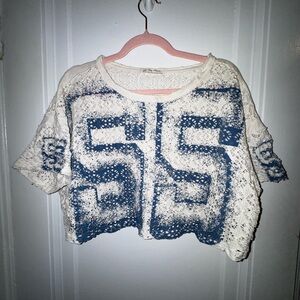 NWOT - We the Free navy and white crochet crop top, size M